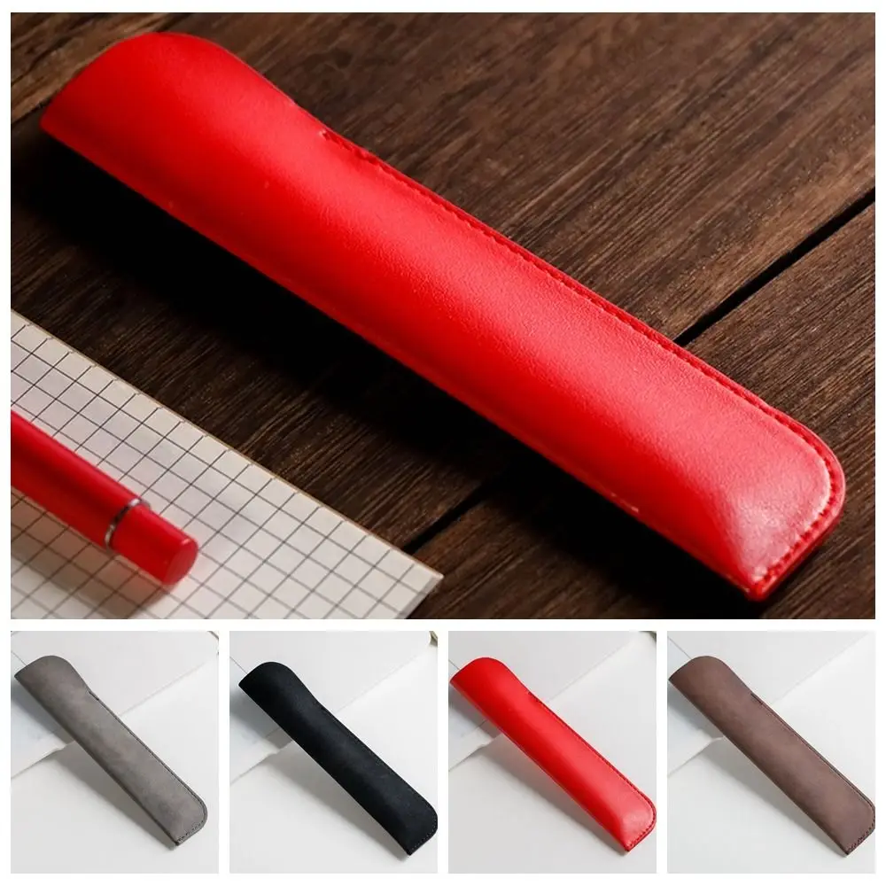 Pen Case Pocket PU Leather Leather Pen Bag Half Open Handmade Pen Protective Bag Vintage Soft Pen Sleeve Pouch Student image 5