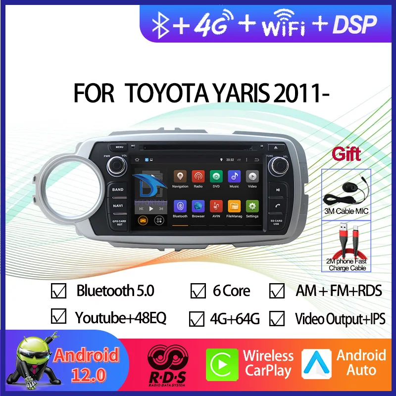 Android 12 Car GPS Navigation Multimedia DVD Player For Toyota Yaris 2012 2014 2015 2016 2017 2018 Auto Radio Stereo