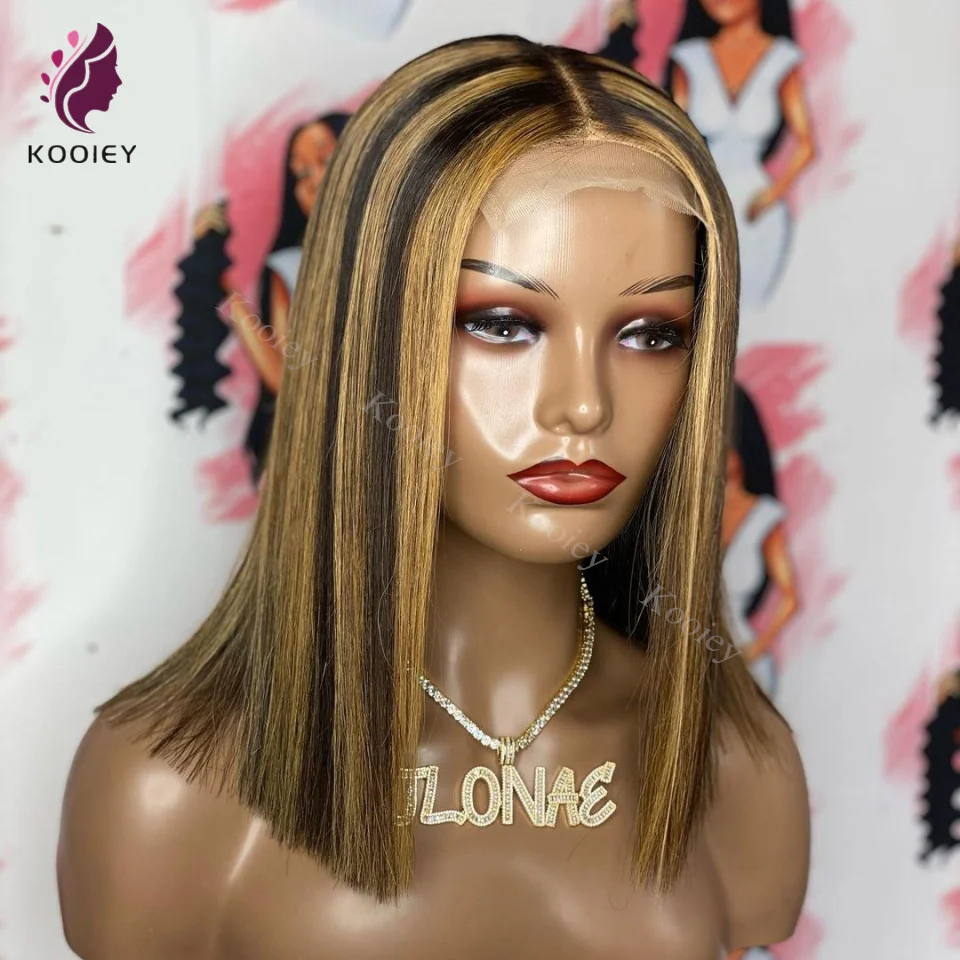 

Highlight Blonde Bob 5x5 Silk Top Lace Front Human Hair Wigs For Women Straight Colored Bob 13x4 Lace Front Wigs Pre Plucked