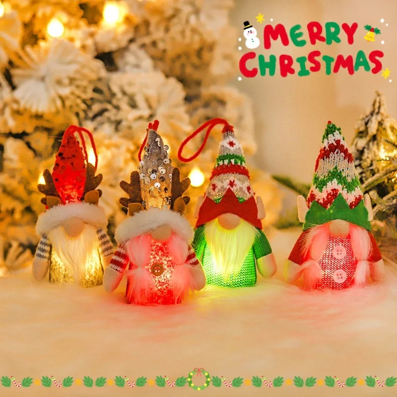 Weihnachten leuchtende Gnome Puppe niedlichen Elf gesichtslose Puppe beleuchtet Weihnachten Plüsch Anhänger nach Hause Fenster Weihnachts baum hängen Dekorationen