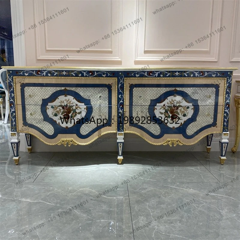 O2-25French Classical Foyer Cabinet Villa Solid Wood Entrance Cabinet Shell Inlaid Side Cabinet Palace Luxury Storage