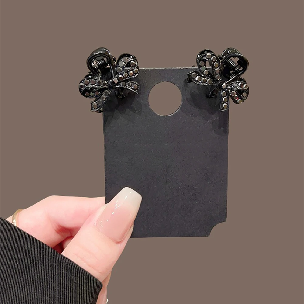 Schwarzer funkelnder Diamant-Schmetterlingsknoten-Haargreifer, französische elegante Frisur-Accessoires, Datum, Dressing, Nachmittagstee, modische Wahl – Detail 8