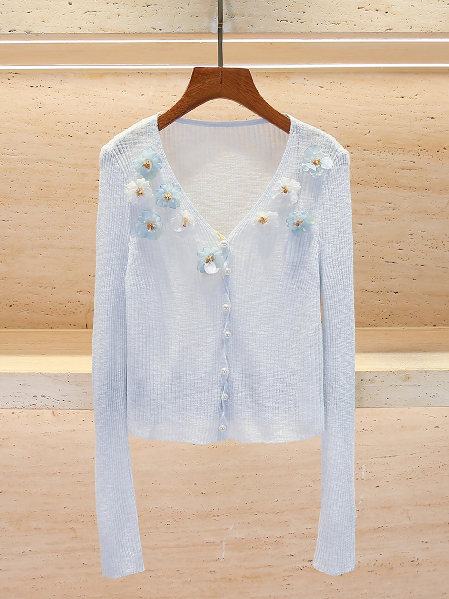 

High-End Knitted V-Neck Flower Patterned Open Cardigan Top for Women Elegant Commute Style Medium Softness Long Sleeve Short ...