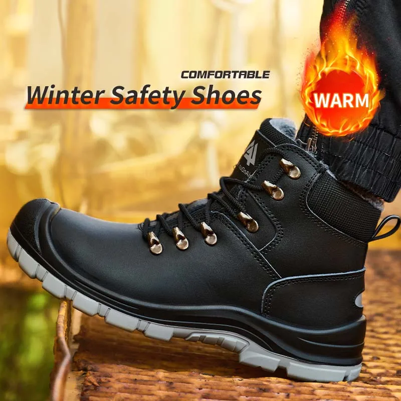 أحذية عمل شتوية مقاومة للماء للرجال من Leandun، أحذية بناء آمنة مقاومة للثقب مع بطانة من القطن #5