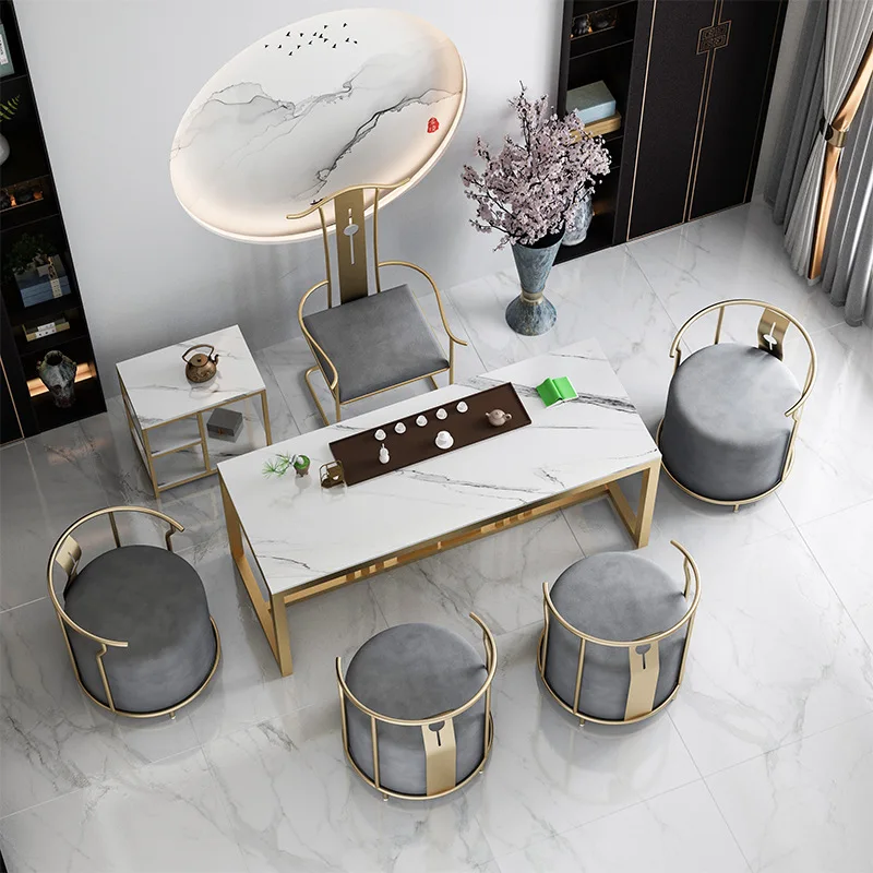 Tea table and chair combination Modern living room Marble Zen Kung Fu tea table Light luxury office Tea table and chair