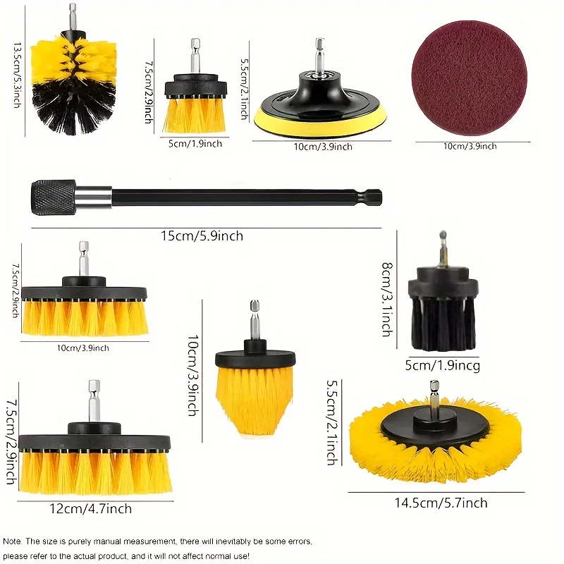 8-Pack Heavy-Duty Drill Brush Set with Extension Rod, Multi-Surface, Ideal for Tile/Bathroom/Car Deep Cleaning & Gifting