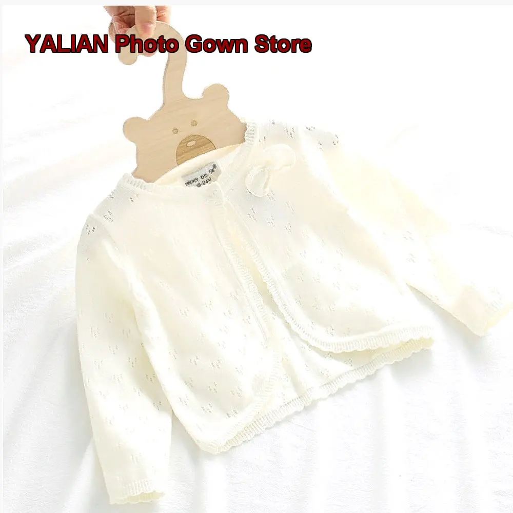 Infant Girls Knit Cardigan Newborn Pure Cotton Round Neck Spring Fine Yarn Soft Skin-Friendly Kids
