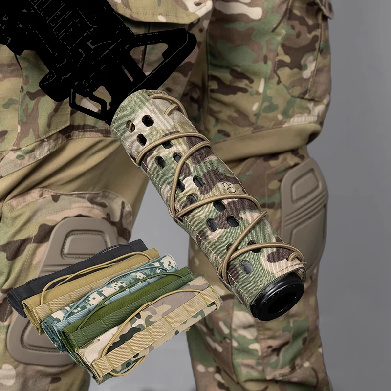 ผ้าคลุมท่อไอเสียแบบทนทาน ลายพราง ป้องกันเสียง สำหรับยิงปืนกลางแจ้ง ทหาร ล่าสัตว์  ใช้ในสนาม CS