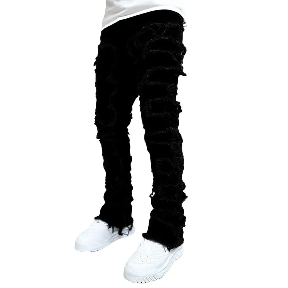 Trendy Men Denim Pants Trendy Street Style Men's Patchwork Jeans Soft Comfortable Pants for Daily Wear Outdoor for Summer