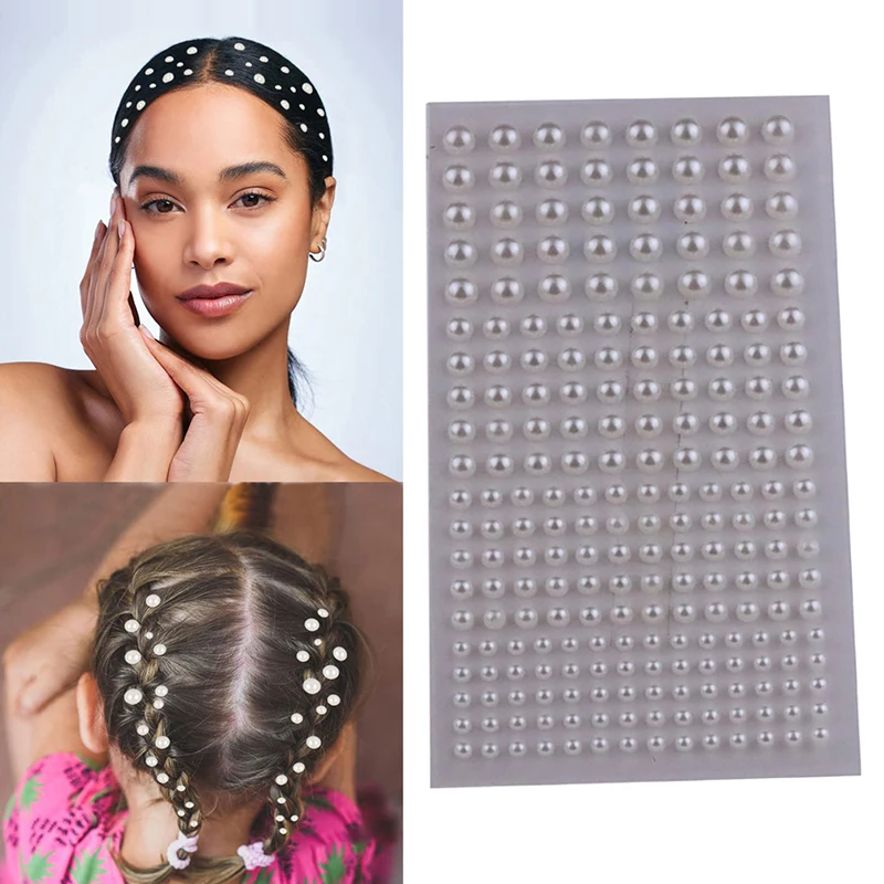 Auto-adesivo Face Pérolas Adesivos, Pérolas de cabelo Stick On, 3mm, 4mm, 5mm, 6mm, Nail DIY Crafts, Mix, 220pcs