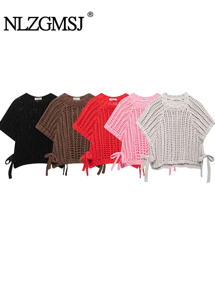 

2025 Summer Women's Sweater Short Sleeve Core Needle Knitted HollowPullovers Elegant Knitwear Short Sweaters Tops