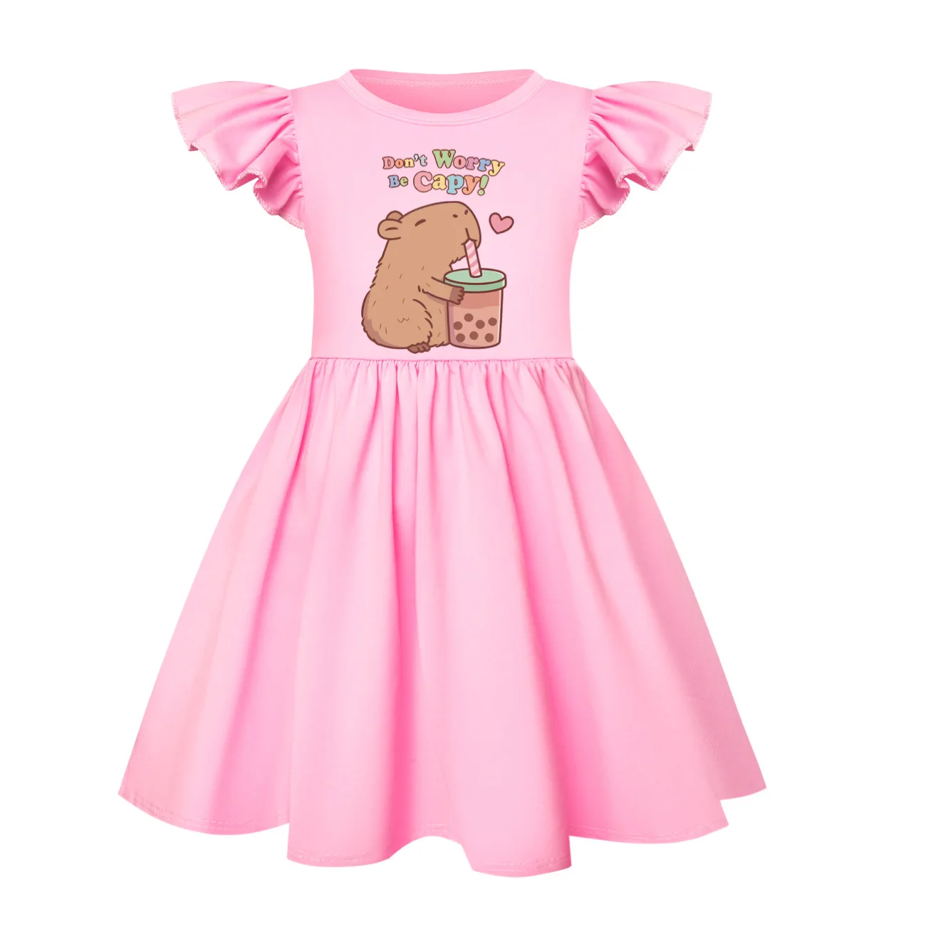 

Cute Capybara Print Dress Kids Cartoon Capibala Clothes Baby Girls Flying Sleeve Casual Dresses Children Vestidos