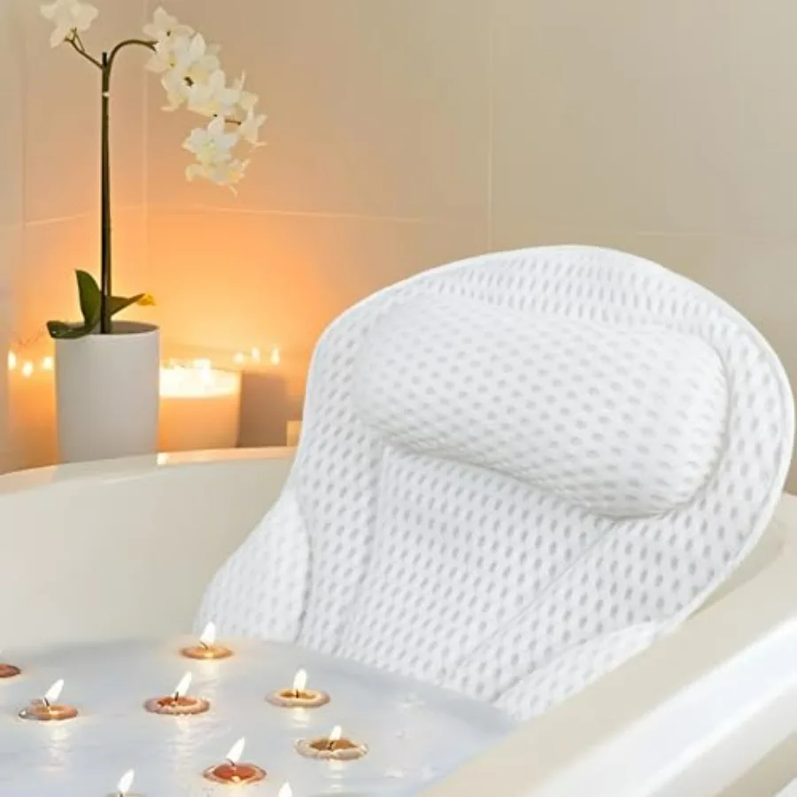 

Роскошная подушка для ванны из мягкой сетчатой ткани 4D, поддержка шеи и спины, подголовник с нескользящими присосками, расслабляющий спа-доступ