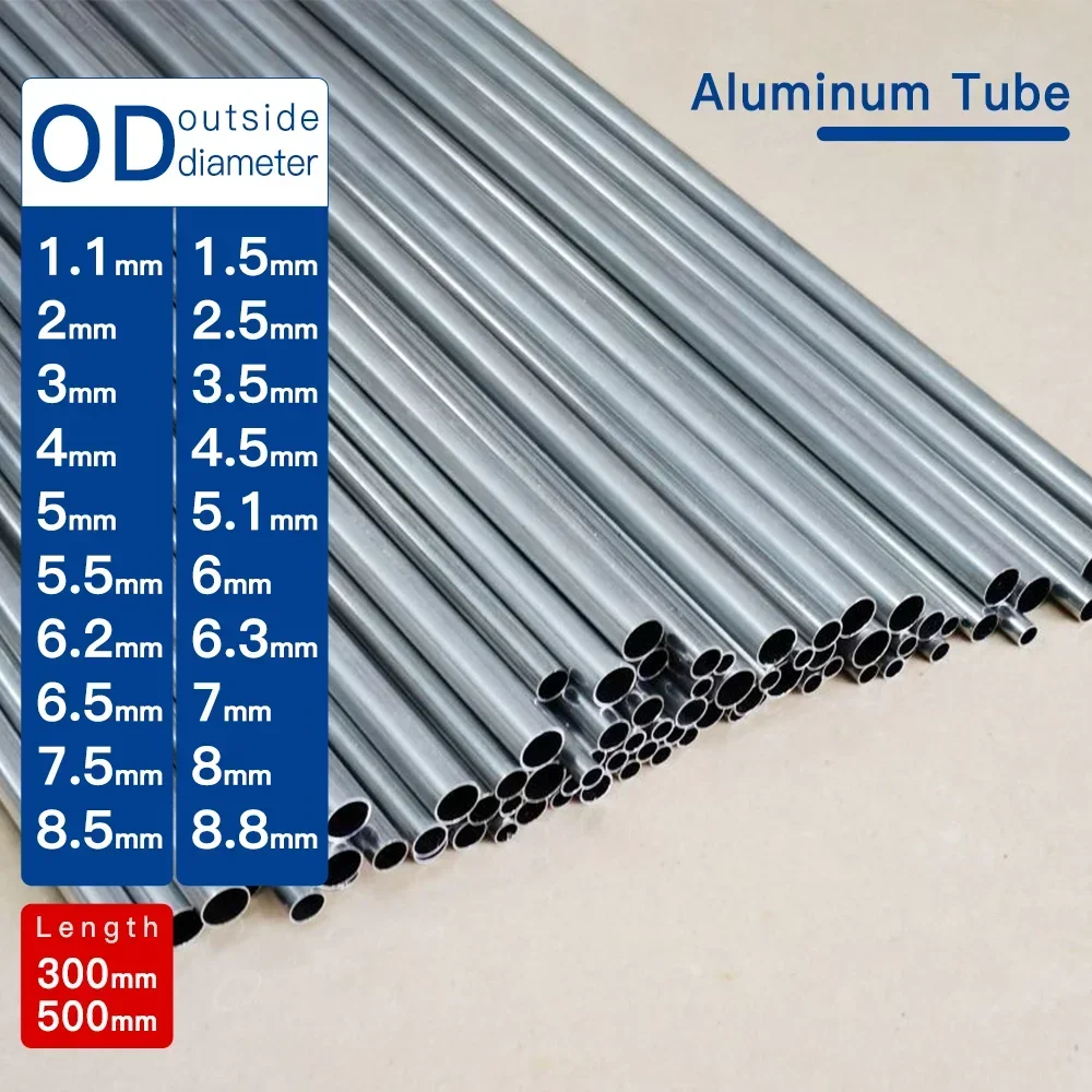 

Aluminium Tube OD1.1-8.8mm length300mm 500mm Round Aluminum Alloy Pipe Straight Small outer diameter 6063 thickness0.2-2.5