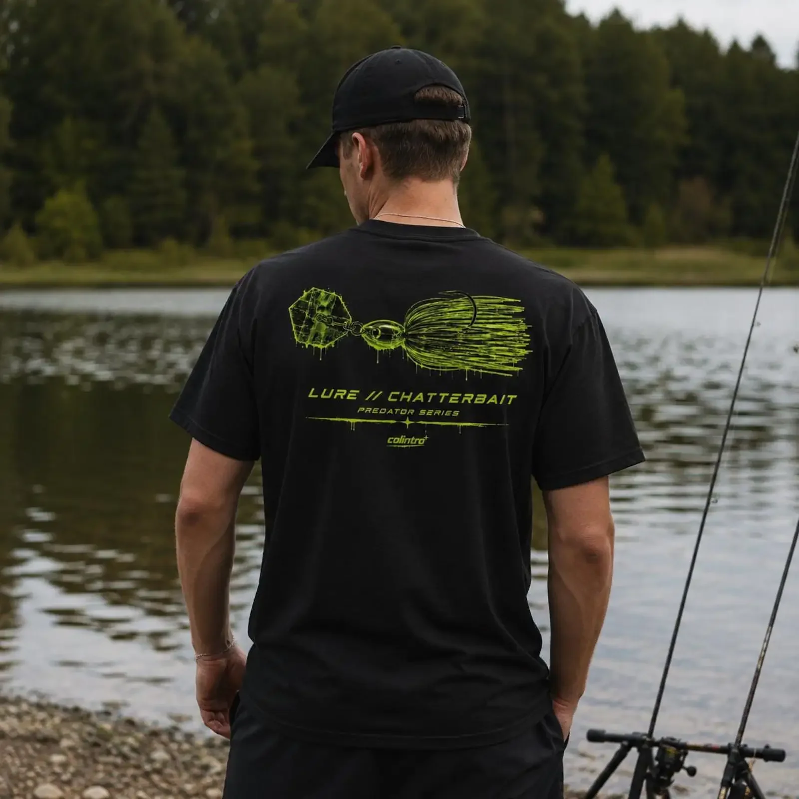 Bladed Jig Fishing T Shirt Neon Streetwear with Bait Backprint vintage Washed designer clothes homme Top For Everyday Wear
