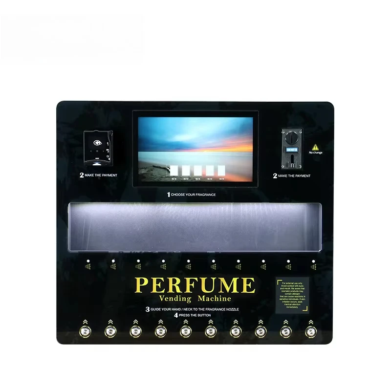 Customized 10 Spray Nozzle Perfume Vending Machine Smart Automatic Dispenser Card Reader Cash Coin Acceptor Space Saving