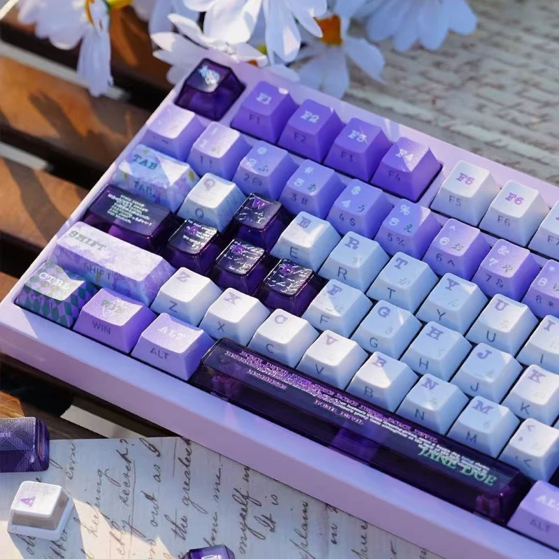 130 Keys Chainsaw Man Reze Keycaps Dye-Sub Nuclear Power Cherry Side Transparent PBT PC Key Cap for Wooting Mechanical Keyboard
