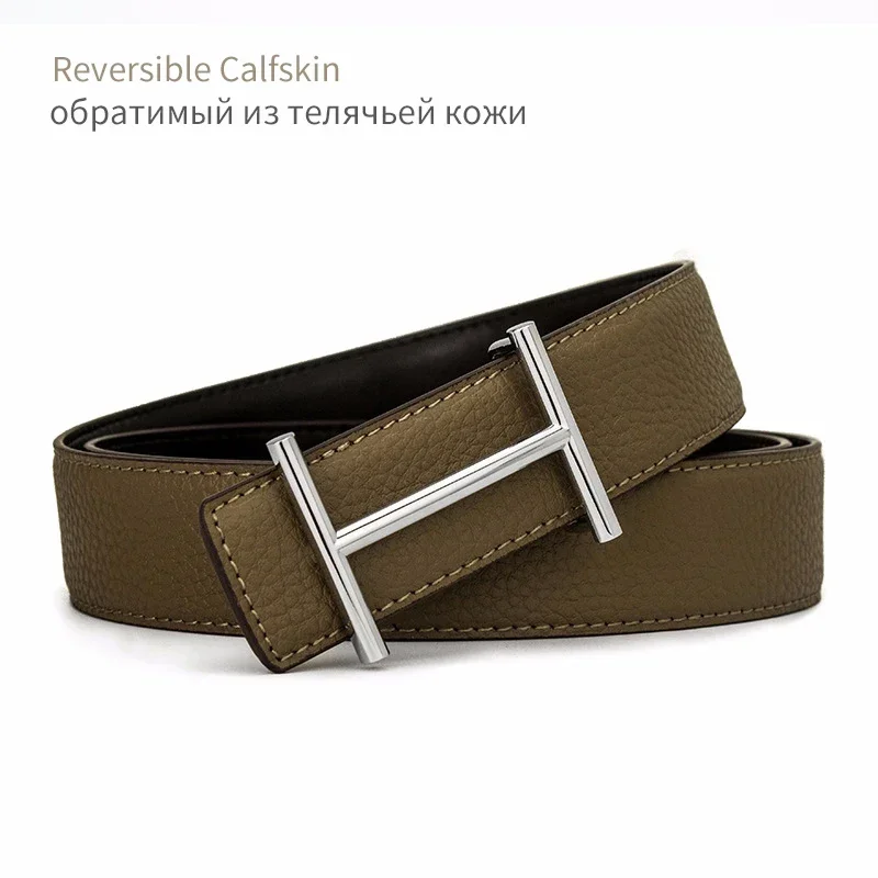 

Genuine Leather Business Belt Cowboy Waistband Men Fashion Litchi Stria Pipi Buckle Belts,with Letter "H",Women&Mens Belt