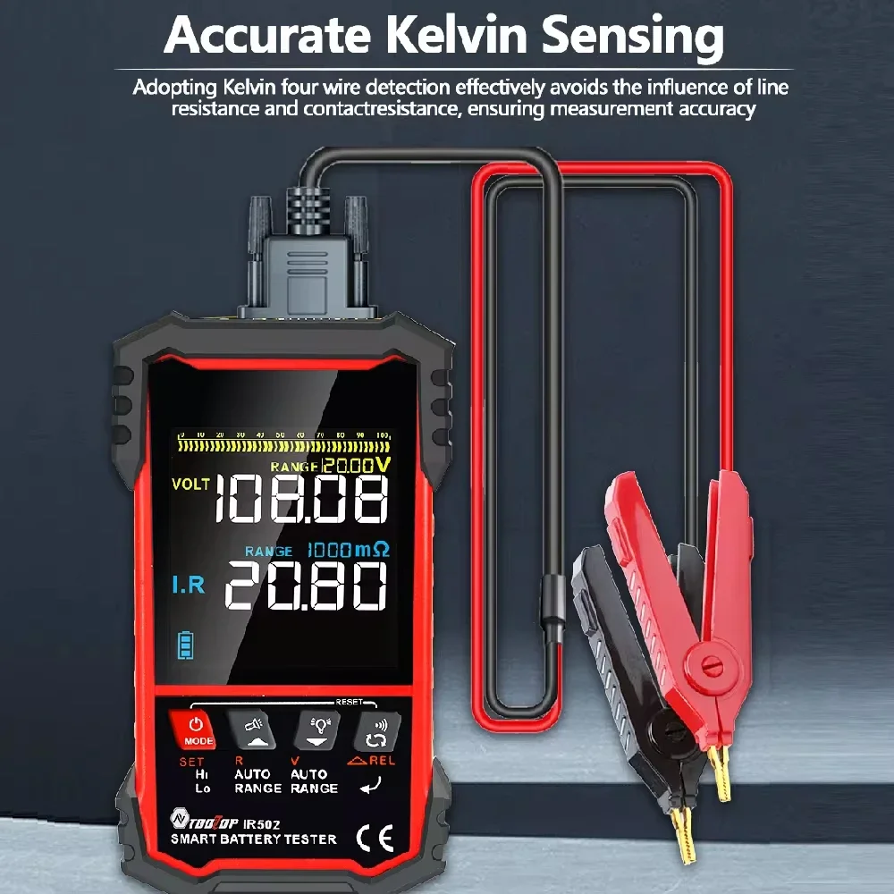 TOOLTOP 120V 500Ω Battery Internal Resistance Tester Handheld Calibratable Lead Acid alkaline Lithium Battery Tester IR500/IR502