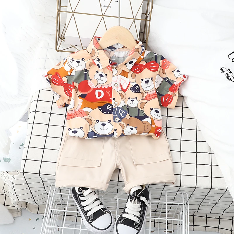 handsome Fashion baby boys Clothing sets Korean Version Little kids Short sleeves shirt Clothes Suits