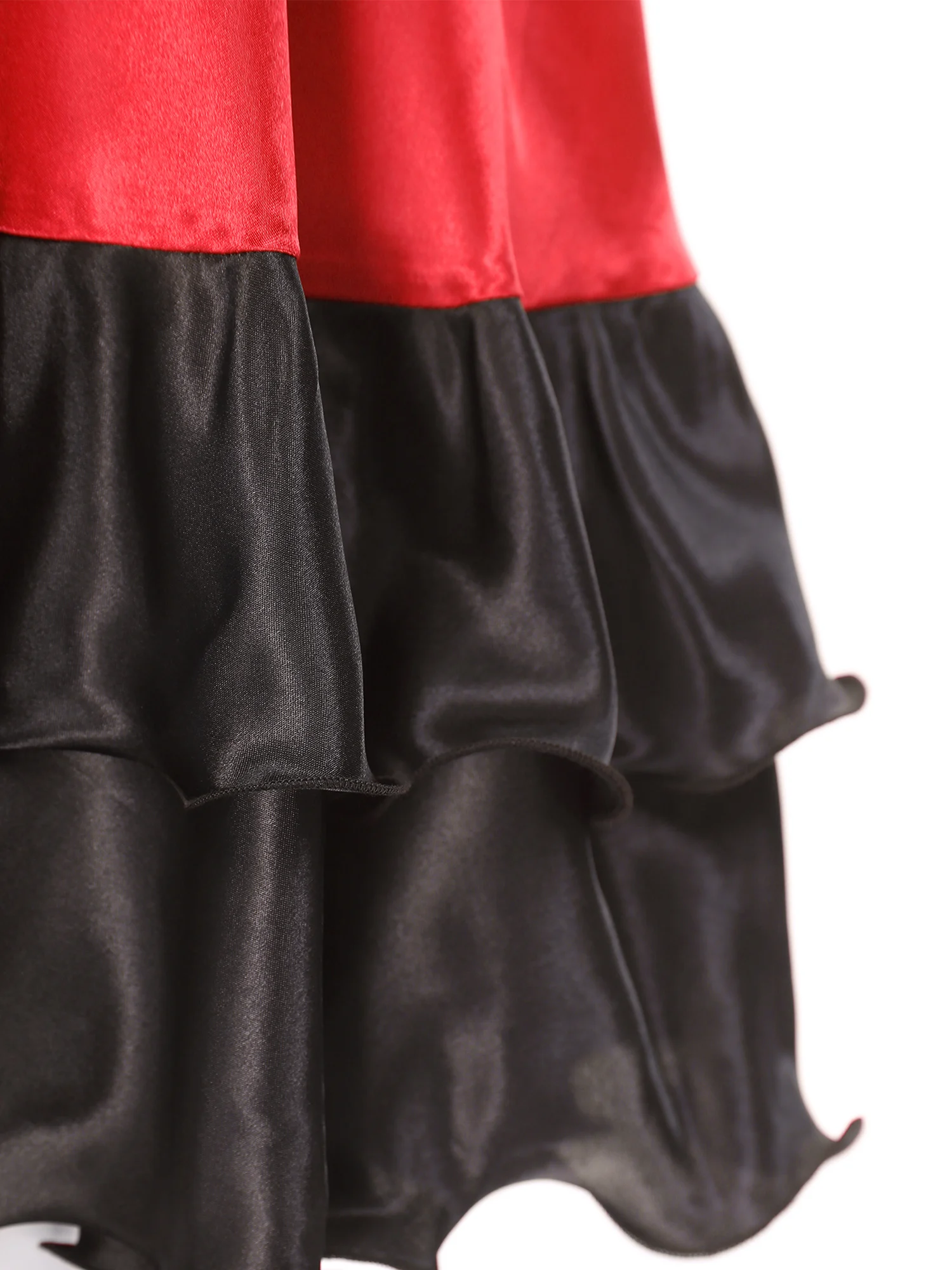 Womens Classical Flamenco Dance Skirt Ruffled Trim Irregular Hem Contrast Color Satin Big Swing Skirt for Spanish Dance Tango