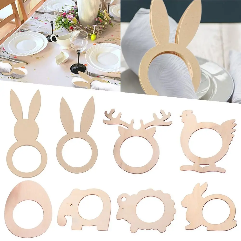 20pcs Bunny Ears Napkin Rings Holder Wooden Happy Easter Home Table Decoration Rustic Wedding Party Hotel Restaurant Supplies