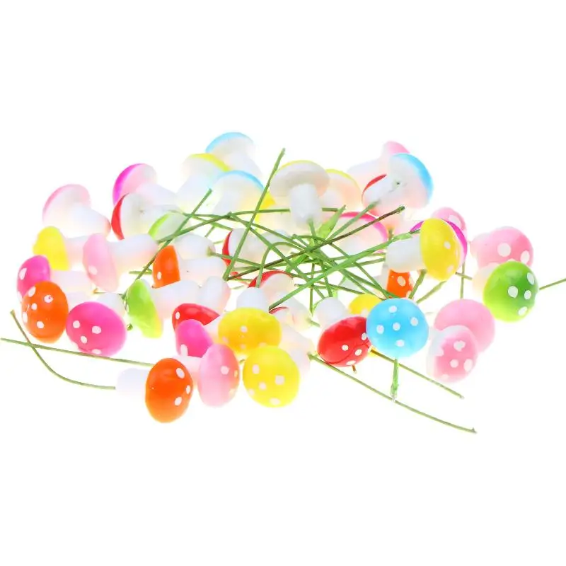 [50pcs Colorful Mini Foam Mushroom Artificial Plant Ornaments For Bonsai Pots Fairy Garden Micro Landscape DIY Craft Decor]