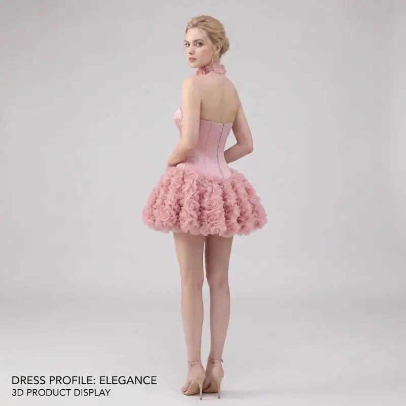 Strapless Short Dress Sexy Mini Cocktail Party Dress Three-dimensional Flower Banquet Fluffy Evening Dress Plus Size Customized