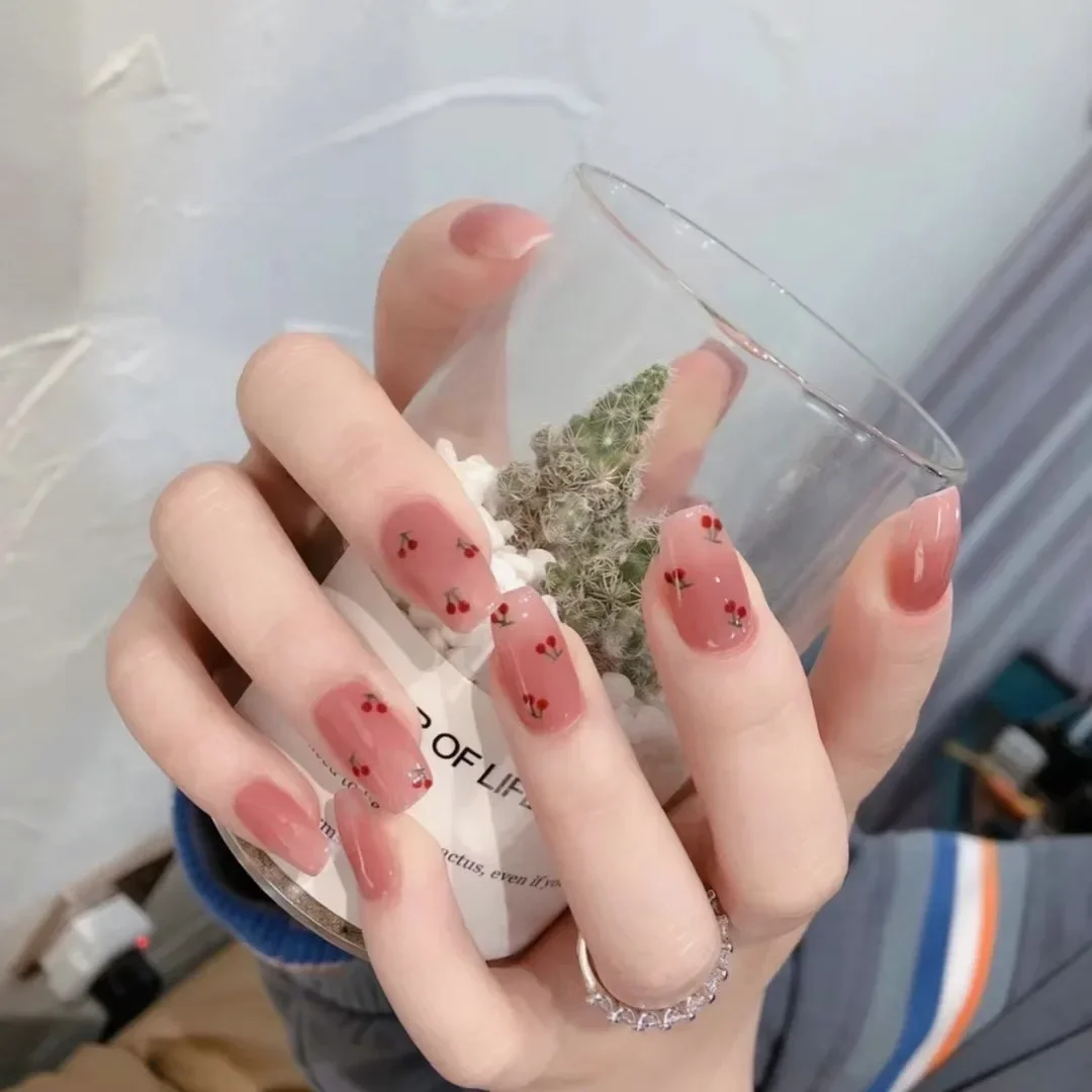 24Pcs/Set Artificial False Nails French Ballet Press on Nails Art Removable Wearing Reusable Fake Nails Full Cover Nail Tips