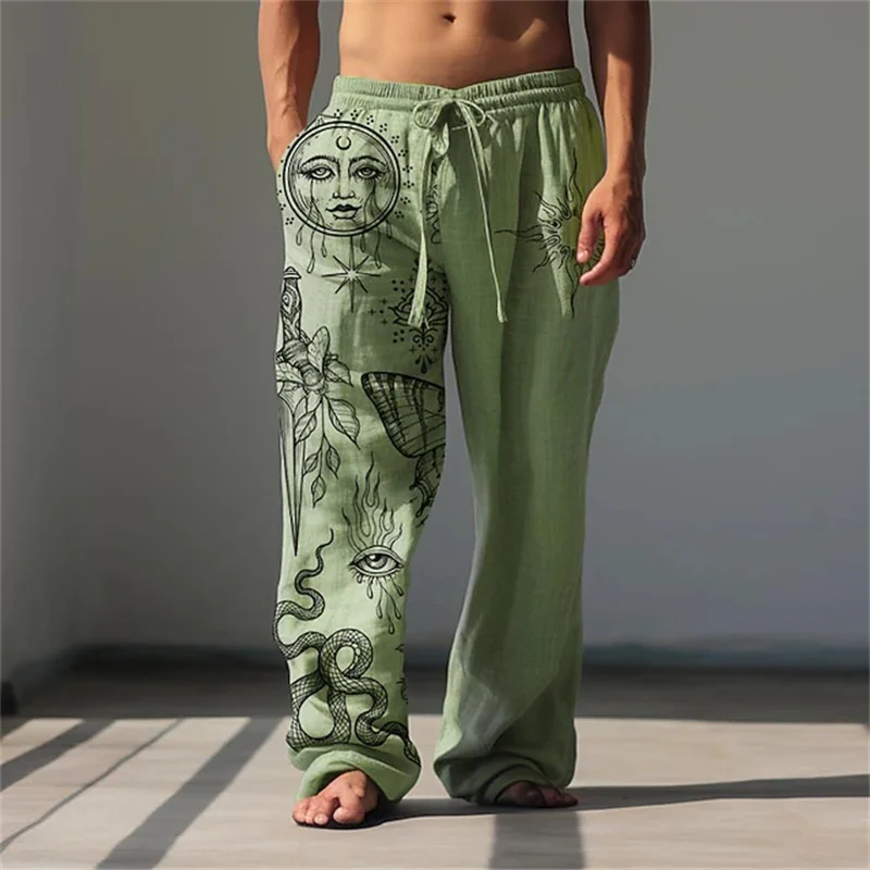 Herren-Freizeithose mit 3D-Linien-Print, entspannter Schnitt, weites Bein, lockeres Design mit Kordelzug für bequemes und atmungsaktives Tragen. – Detail 6