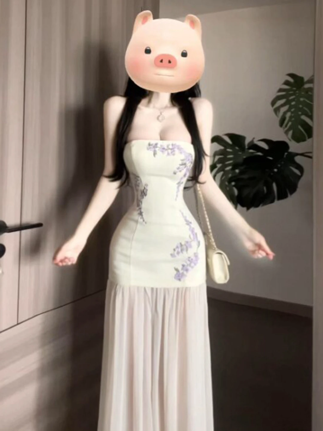 

Sexy Pure Desire Strapless Bodycon Long Dress Fashionable High Waist Midi Skirt Mid-Thigh Length Sleeveless Summer Dress
