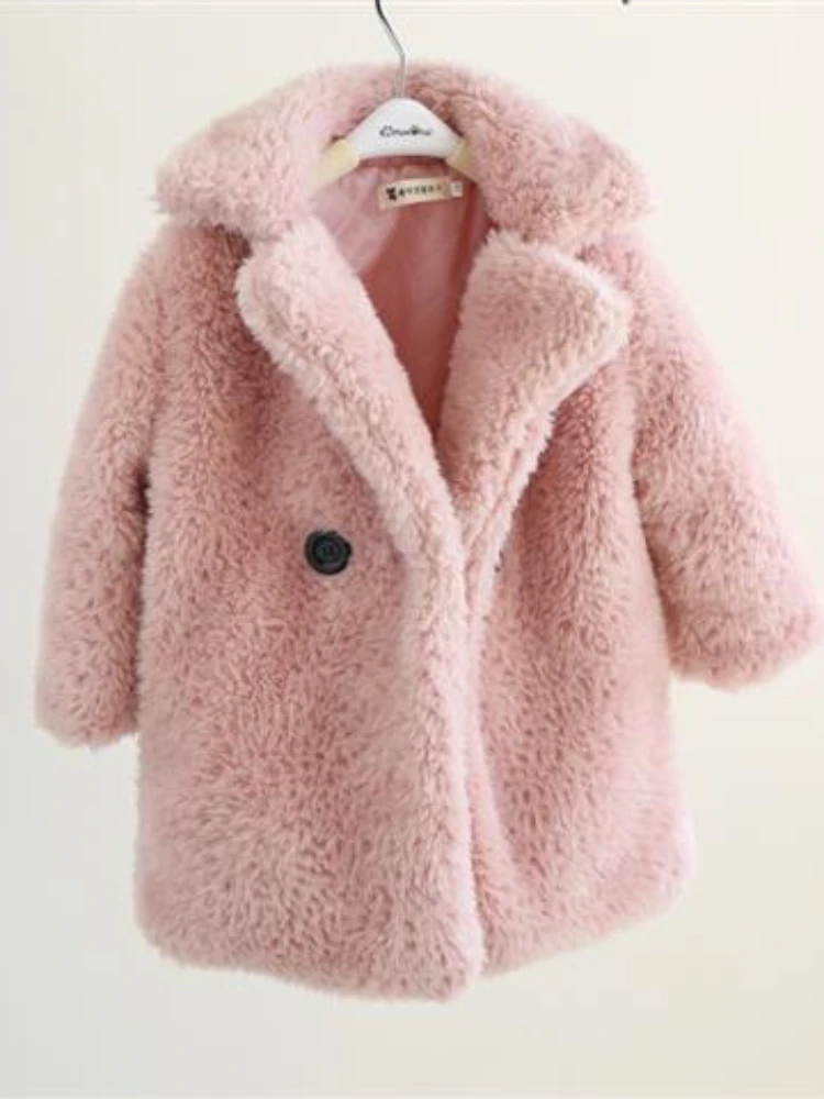 Baby Girls Faux Fur Coat Winter Children Girls Long Sleeve Jackets Warm Kids Girls Snow Coats Girls Outerwear Clothing E512