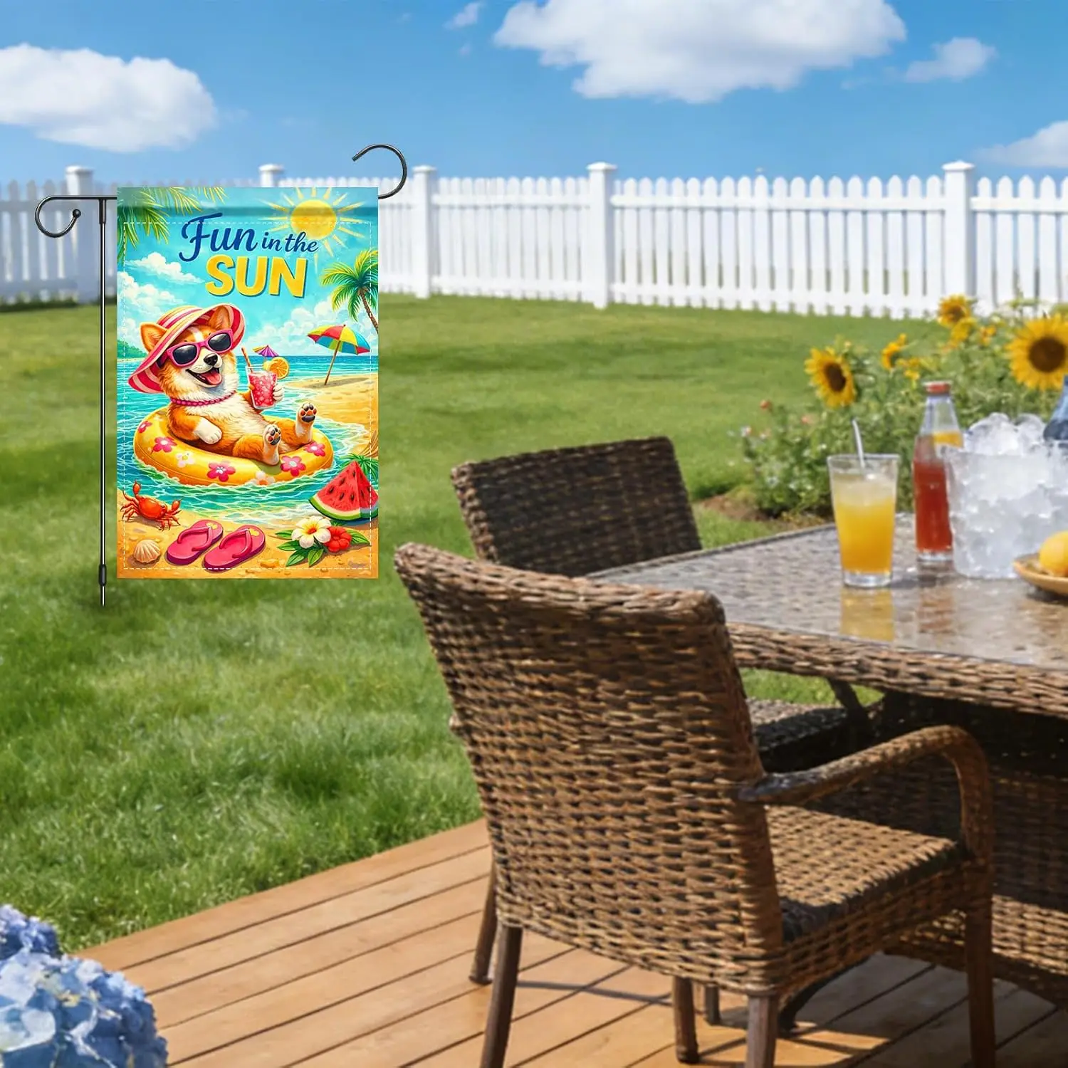Summer Garden Flag Fun In The Sun Beach Dog Float Pattern Polyester 12x18 Inches Garden Flags for Outside Playful Decor Yard MMZ