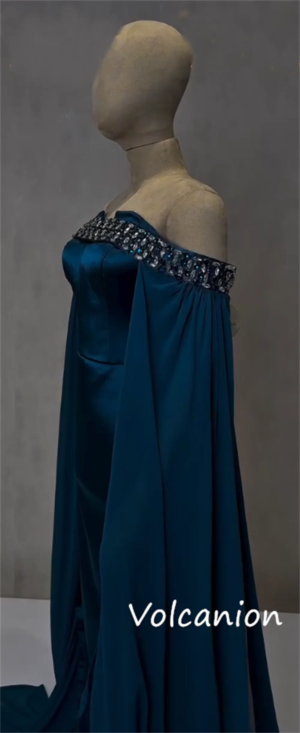 Customized Exquisite Charmeuse Sequined Pleat Straight Off-the-shoulder Long Dresses Bespoke Occasion