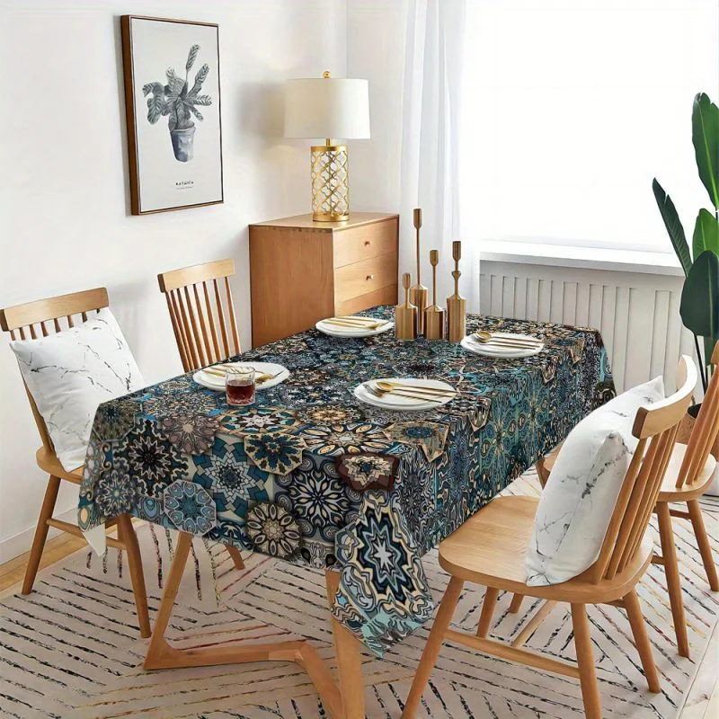 JIT + 1pc polyester tablecloth, Bohemian style, mandala pattern tablecloth.PMJ