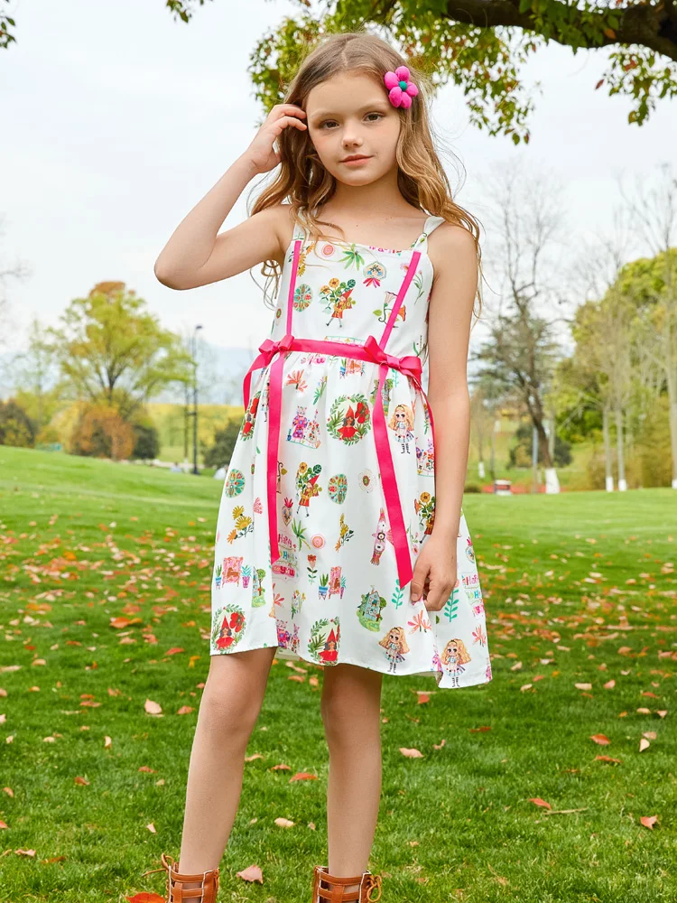 Girls tank dress summer floral printed princess cami dress