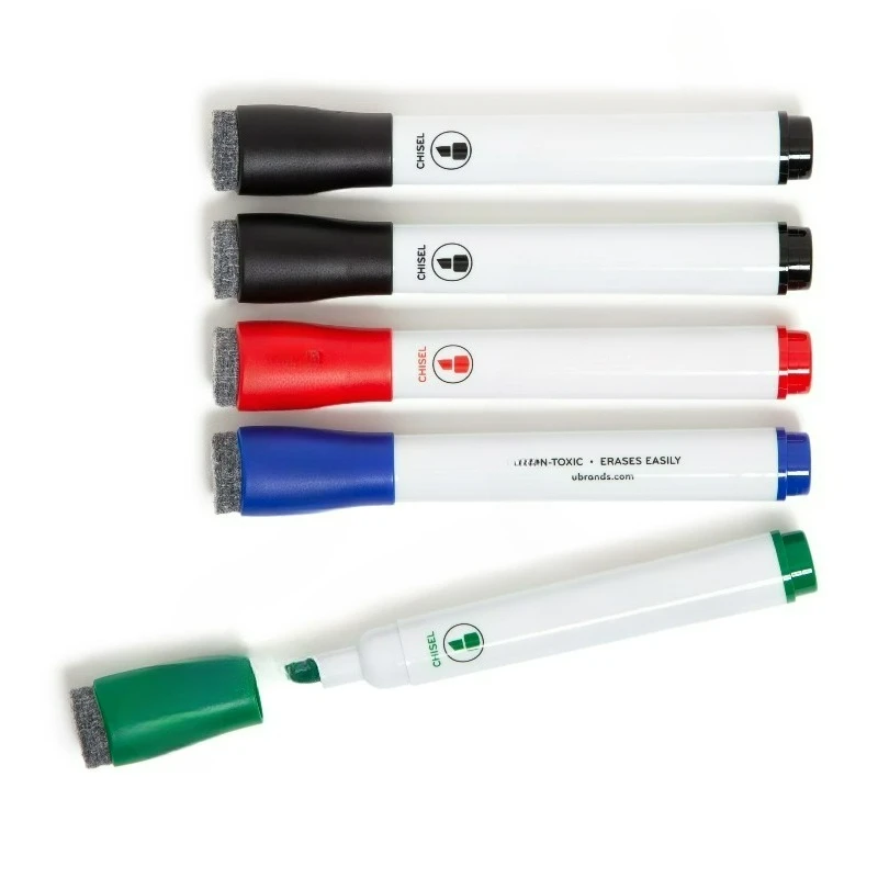 Dry Erase Markers, 5 Count, Assorted Colors, Low-Odor, Chisel (5 mm) Tip