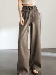 SENTUBILA Retro Cotton 100% Washed Jeans 2024 Summer New Wide Leg Denim Pants Full Length Straight Casual Trousers W42N55081