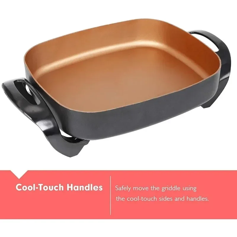 Caynel Professional Non-Stick Copper Electric Frying Pan Deep Pan with Tempered Glass Vented Lid, Upgraded Thermostat