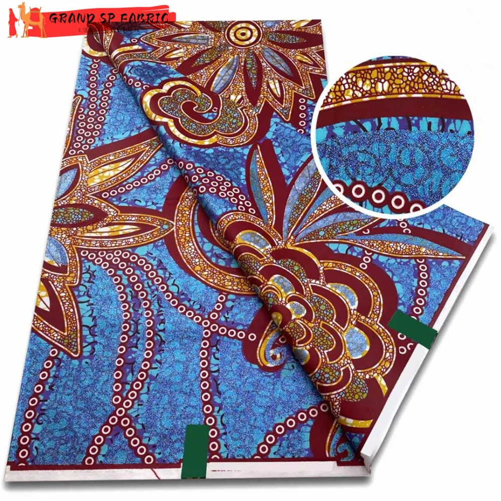 Grand Super 100% Cotton African Wax Fabric High Quality Wax Print Ankara Fabric For Sewing 6yards Women Fabric VLS3125