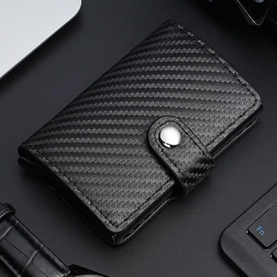Carbon Fiber Credit Card Holder Wallet Men Rfid Smart Meral Thin Slim Pop Up Minimalist Wallet Small Black Purse Metal Wallets