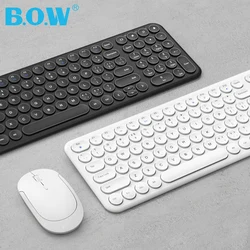 BOW 충전 키보드 무선 마우스, 컴퓨터 USB용 라운드 키가 포함된 2.4Ghz 초슬림 저소음 키보드 및 마우스 콤보