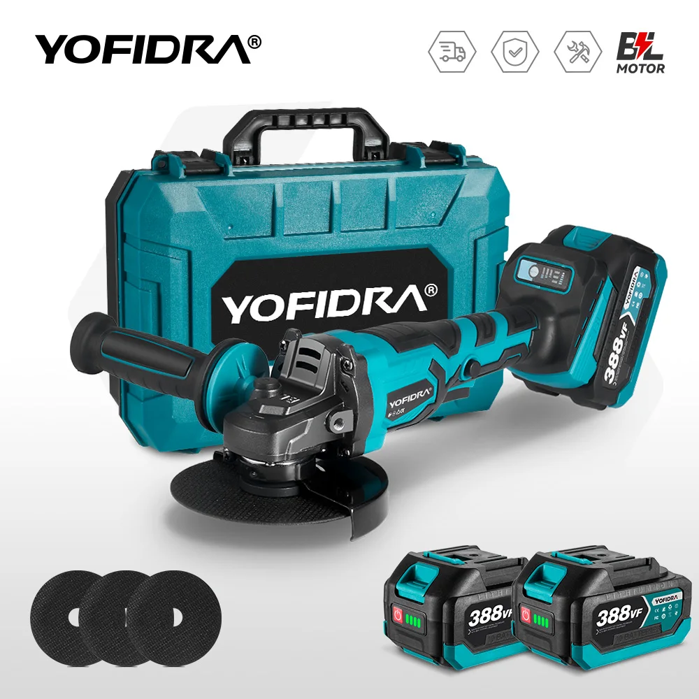 YOFIDRA M14 125mm Brushless Angle Grinder 2000W Cordless Grinding Machine Cutting Home DIY Power Tool For Makita 18V Battery