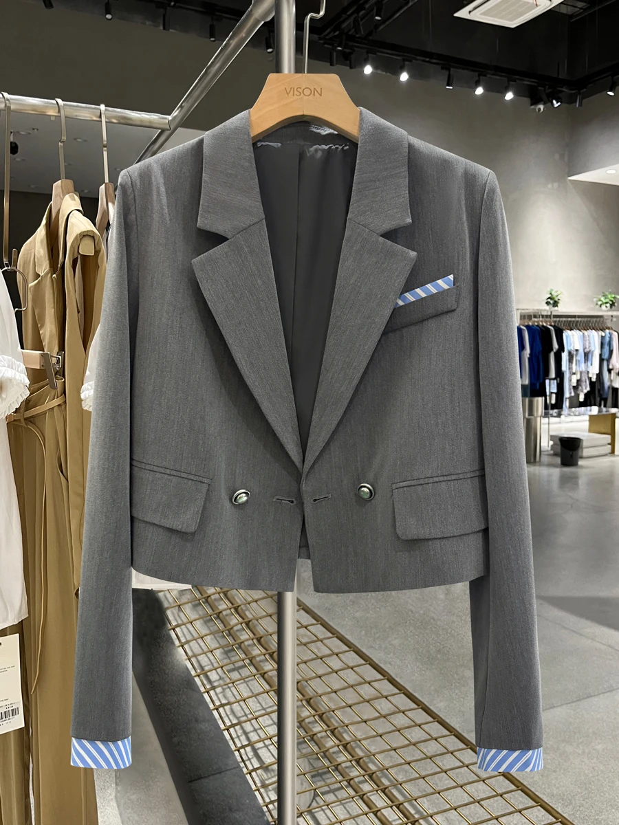 

Ele ort ey Suit Jaet Women's Faionable Spring Autumn Wear Straight Cut Commute Sle Button Detail Polyester Fabric