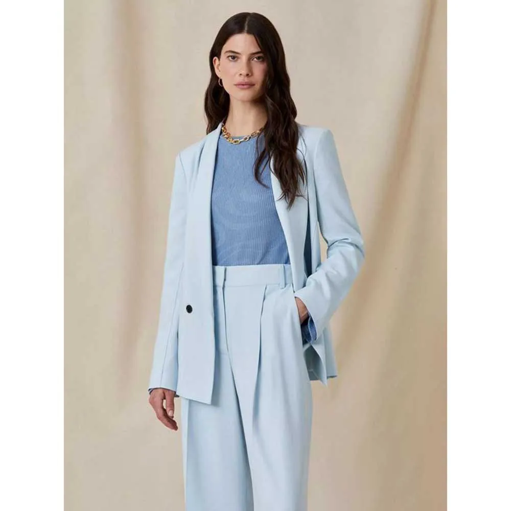 Formal Blue Suits for Women One Button Two Piece Jacket Pants Female Clothing Slim Fit Fashion Chic Office Lady Blazer Sets