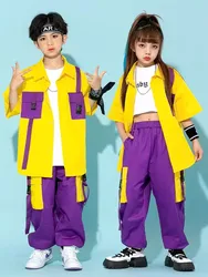 New Hip Hop Kids Clothes Summer Short Sleeves Shirt Purple Pants Girls Boys Street Dance Drum Outfits Jazz Dance Costume BL10930