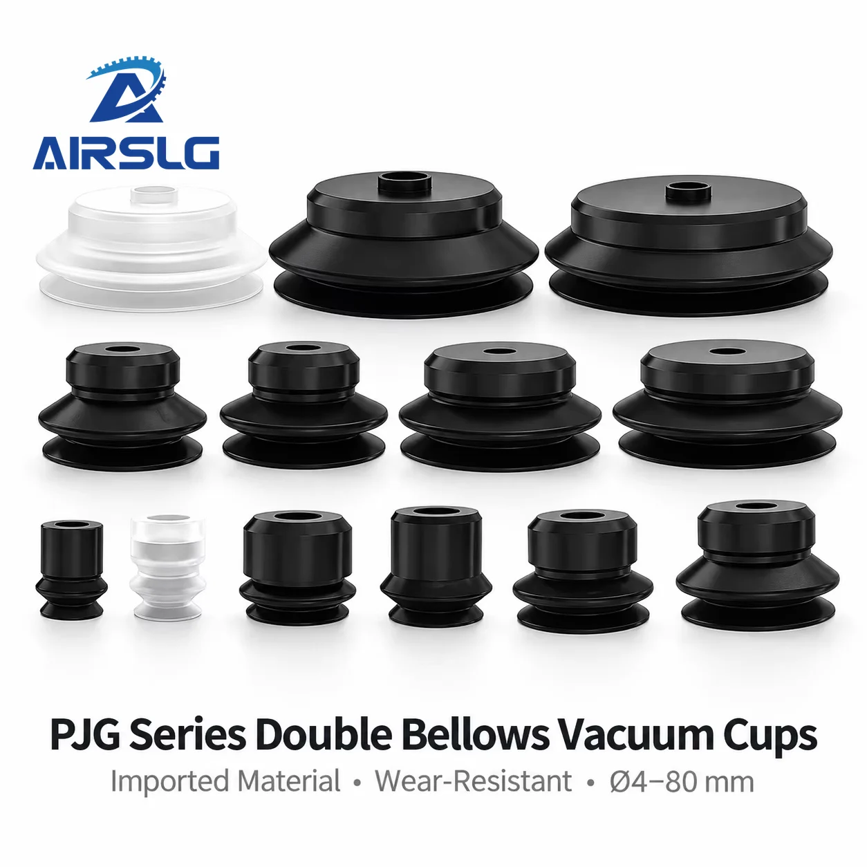 5Pcs PJG Series Double Bellows Vacuum Suction Cup Silicone Rubber Vacuum Pad Pneumatic Robot Gripper for Industrial Automation