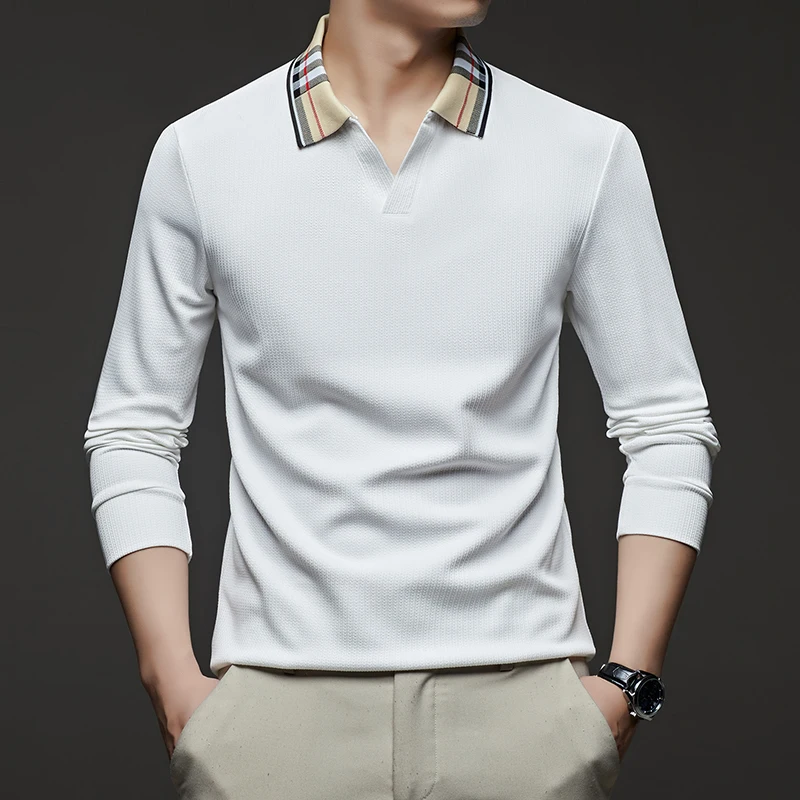 

2025 Новая мужская повседневная однотонная рубашка-поло с коротким рукавом, деловая повседневная рубашка с воротником, модный топ с отложным верхом