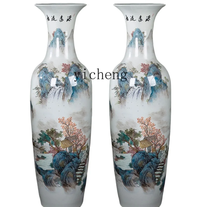 

ZF Hand-Painted Ceramic Vase Floor-Standing Decorations Decoration Gift Living Room Hall Crafts