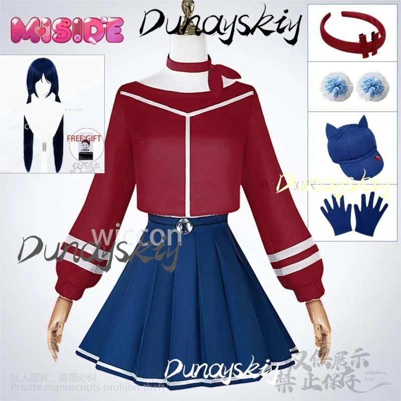 Miside Cosplay  For Girls Mita Costume Мита Dress Cute Uniform Headwear Hat Wigs Anime Horror Galgame Woman Halloween Customized